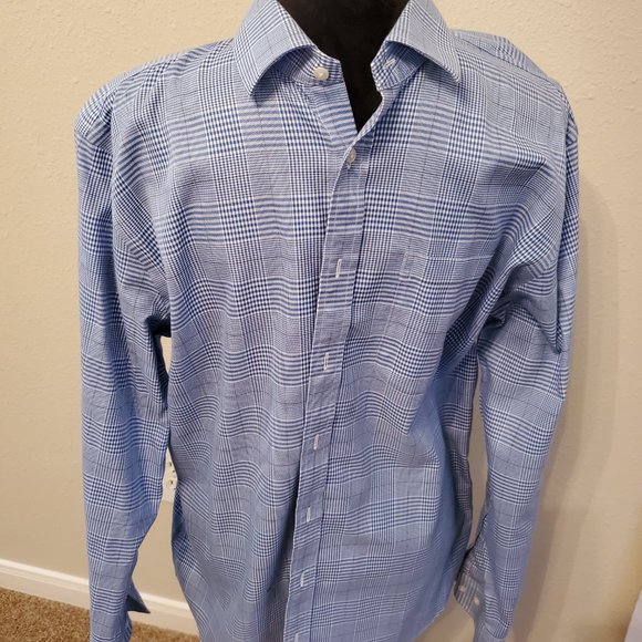 Nordstrom Signature men's trim fit cotton dress shirt blue size 34/35. neck 16.5 - Picture 8 of 13